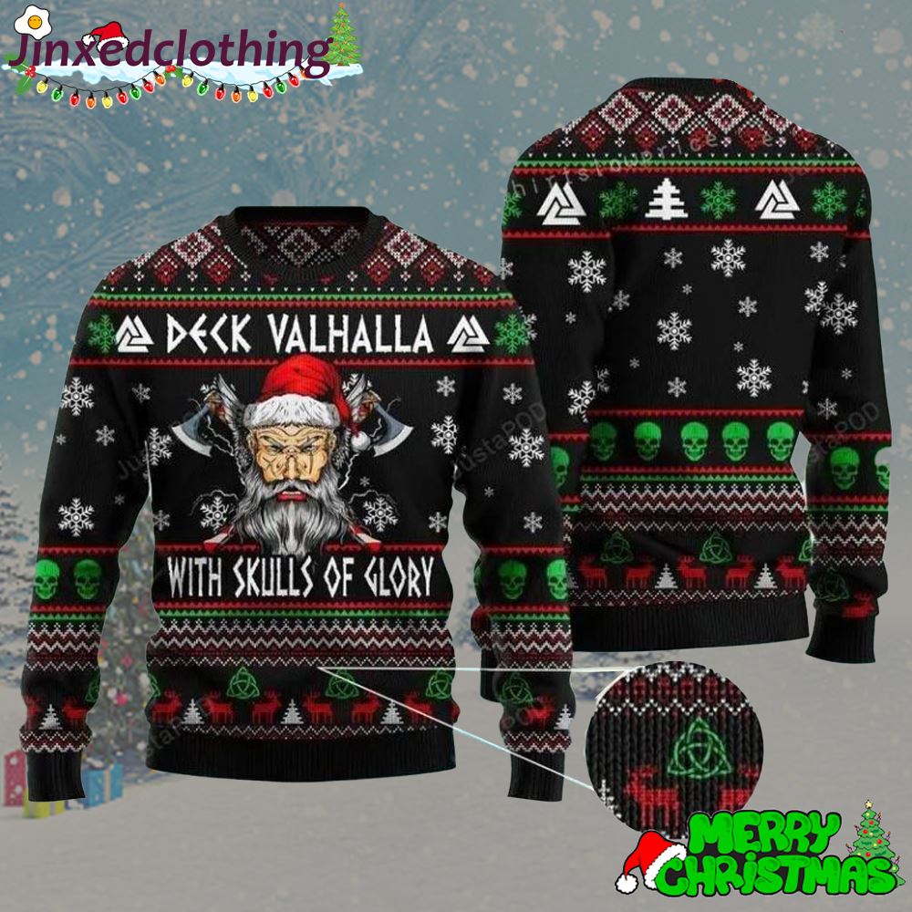 Viking Deck Valhalla Skulls Of Glory For Ugly Sweater Christmas Party 